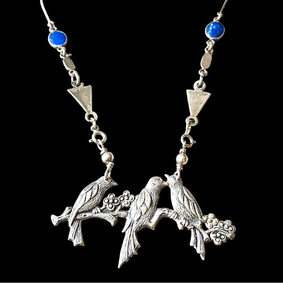 Vintage 925 Lapis Birds on A Branch Necklace Redesign By Tropicaliasf